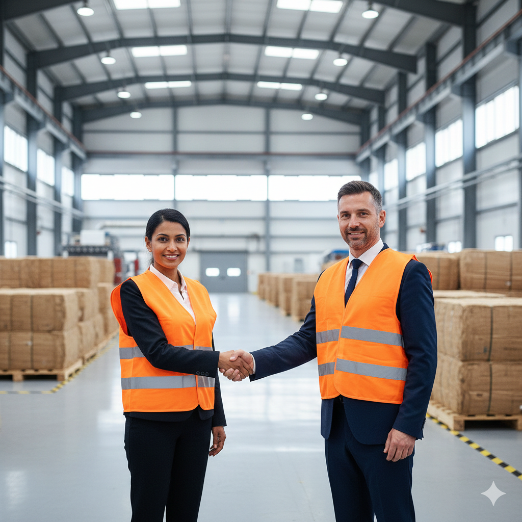 Business partnership handshake between paper mill buyer and OCC supplier